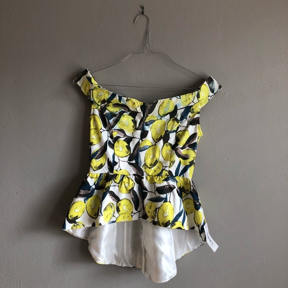 NWT Mustard Seed Lemon Off The Shoulder Peplum Top - Picture 2 of 7